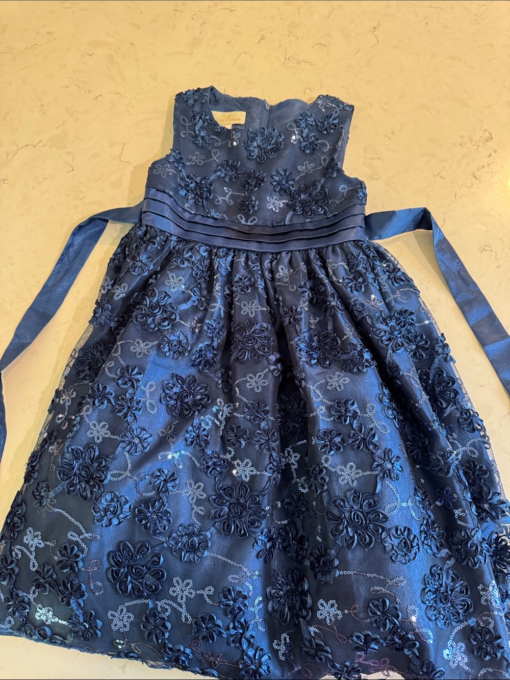 American Princess Navy Floral Embroidered Party Dress